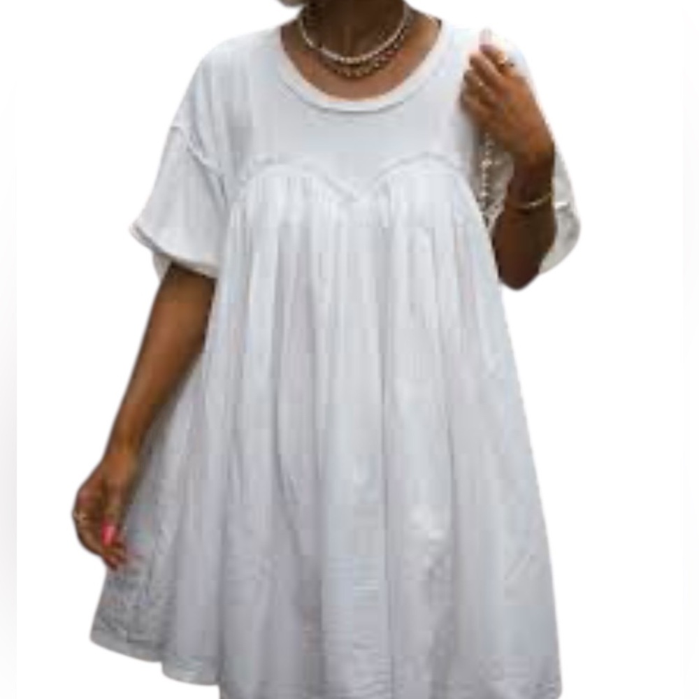Free People White Pleated Tiered Mini babydoll  Sundress with Dolman Sleeves - Picture 6 of 6